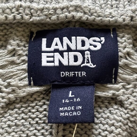 Grey Cable Knit Half Zip Sweater by Land's End (Size: Lg) - Picture 4 of 5